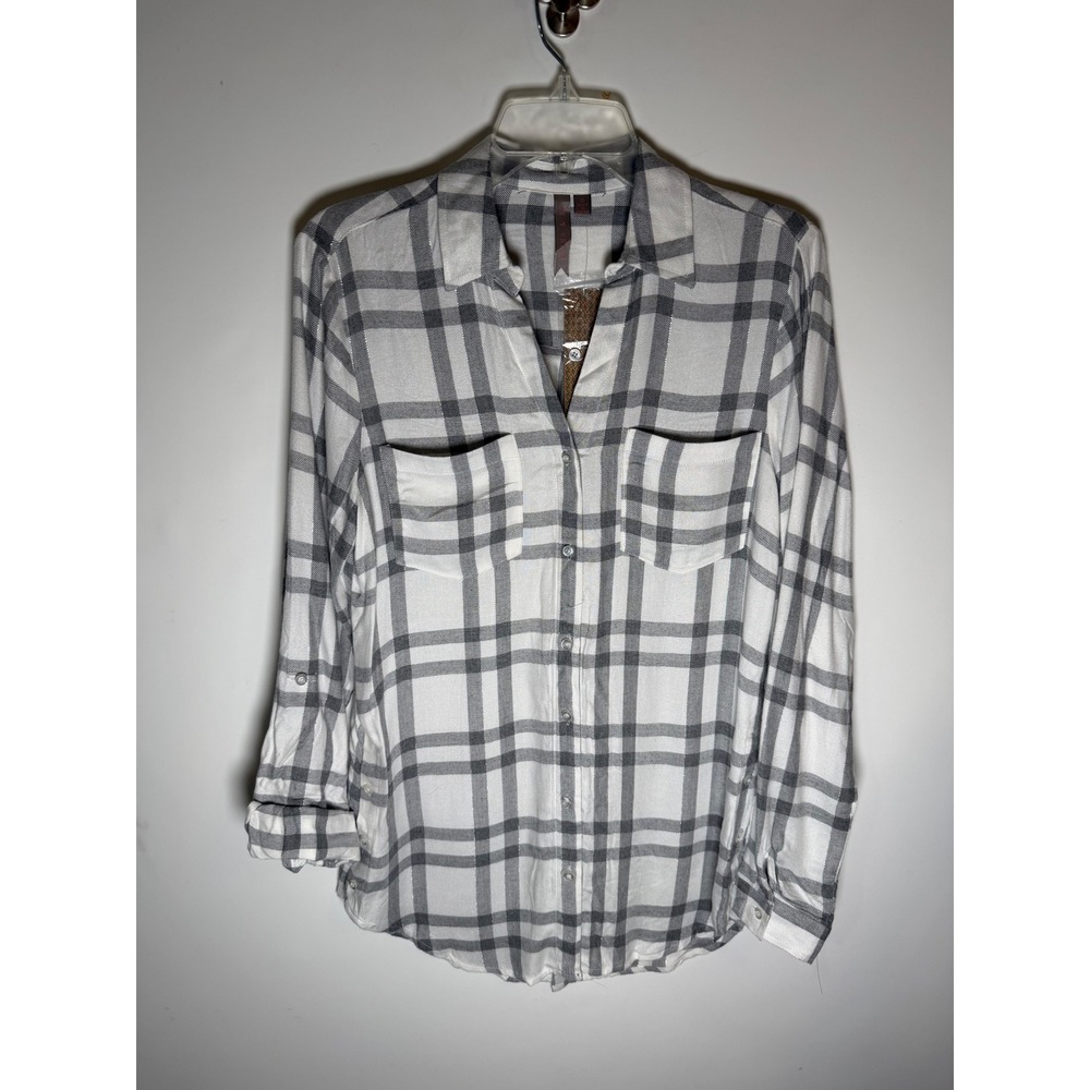Brina & Em White Grey Plaid Metallic Button Down Shirt D2U009SF Small